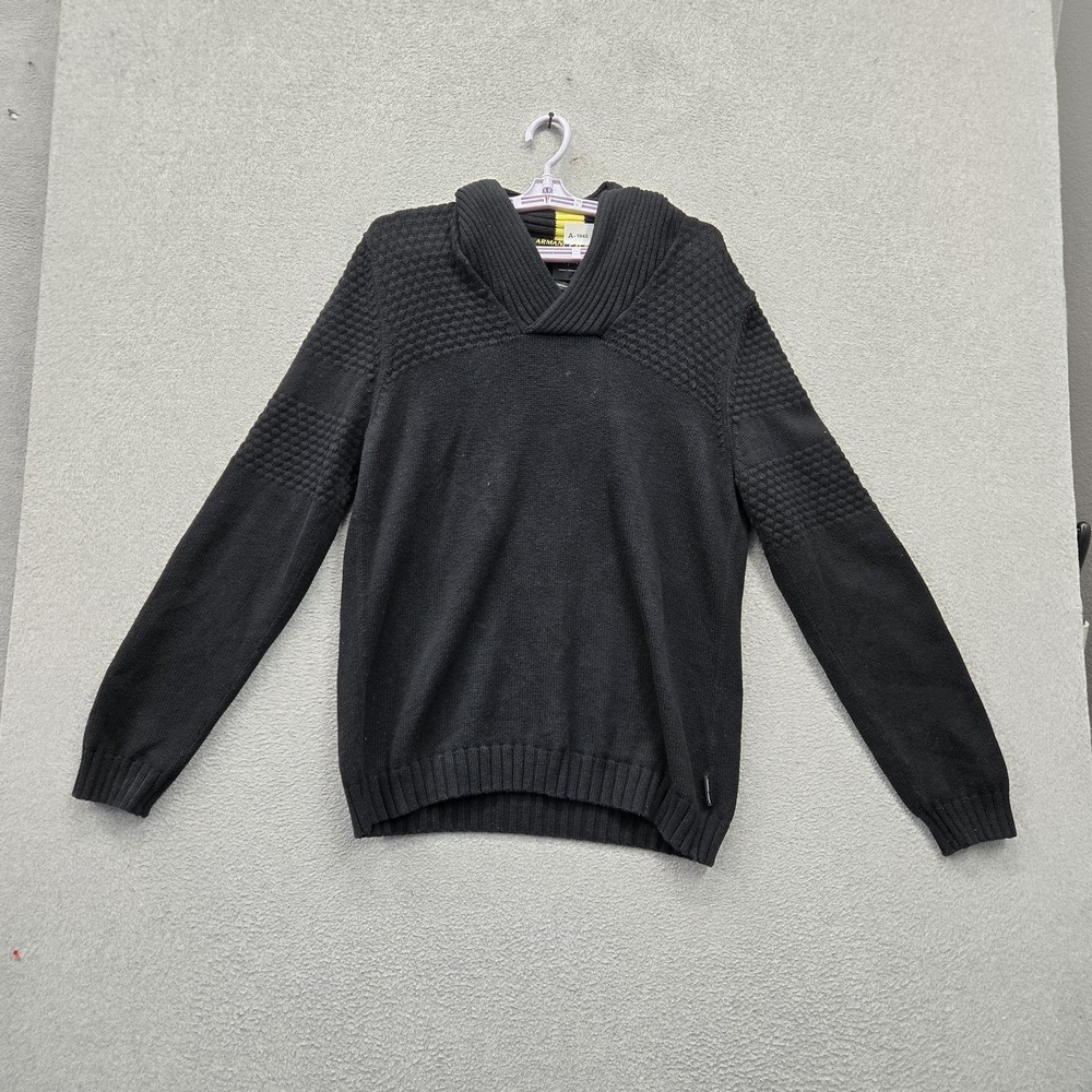 Armani Exchange Men Sweater L Black Cashmere Cotton Cowl Neck Stretch